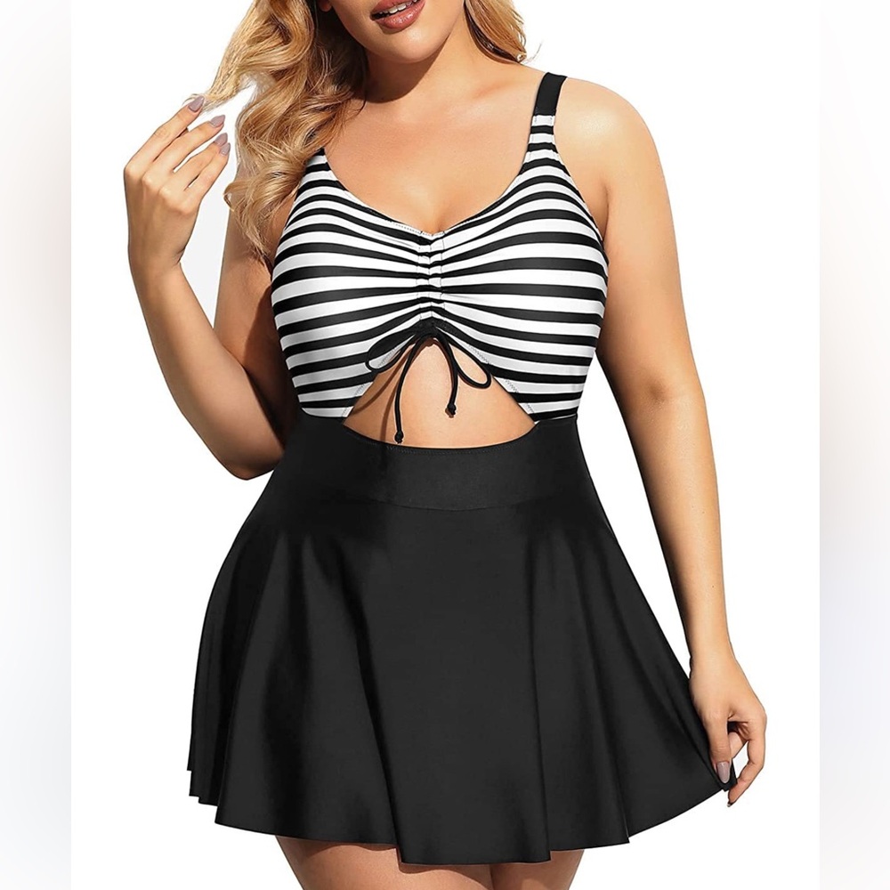 Womens One Piece Tummy Control Swimdress Plus Size Skirtini CoverUp Swimsuit 18W